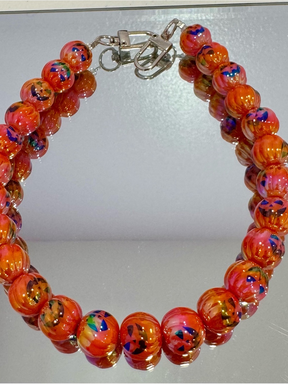 New Orange Pumpkin Jack o Lantern Bead Bag Chain 18 inches